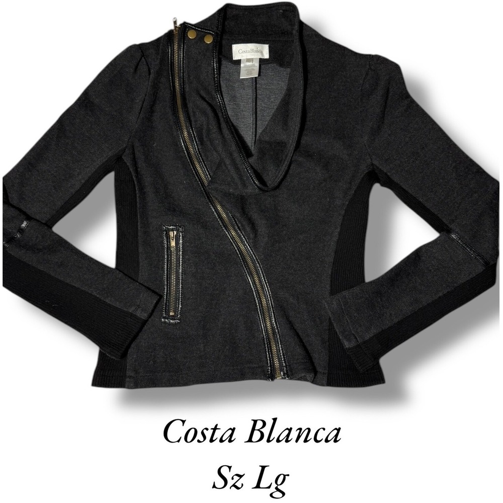 Costa Blanca Moto Jacket Full Zip Asymmetrical Gray Knit Large